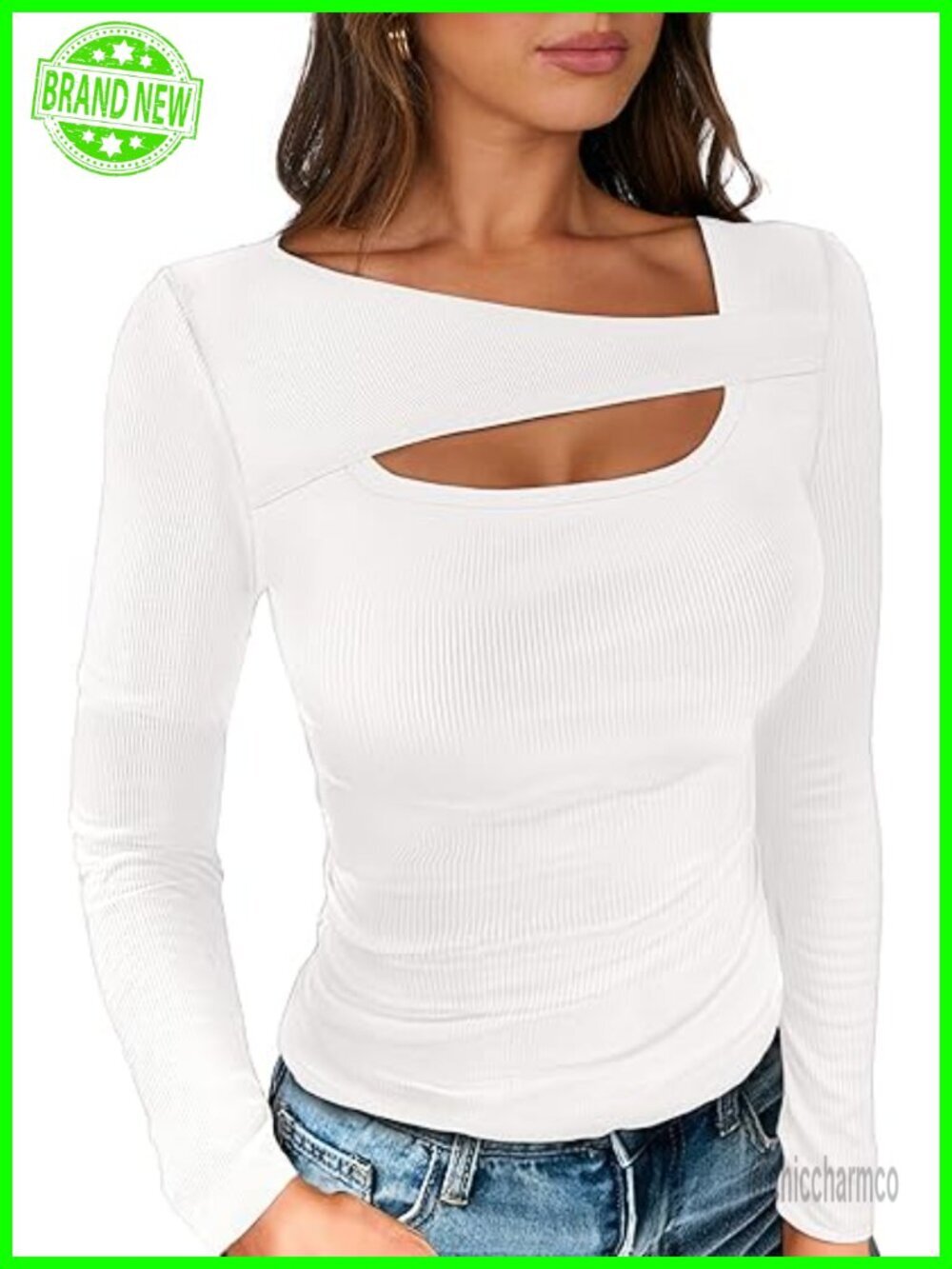 Women's Slim Fit Cutout Long Sleeve T-Shirt Ribbed Tee Going Out Top